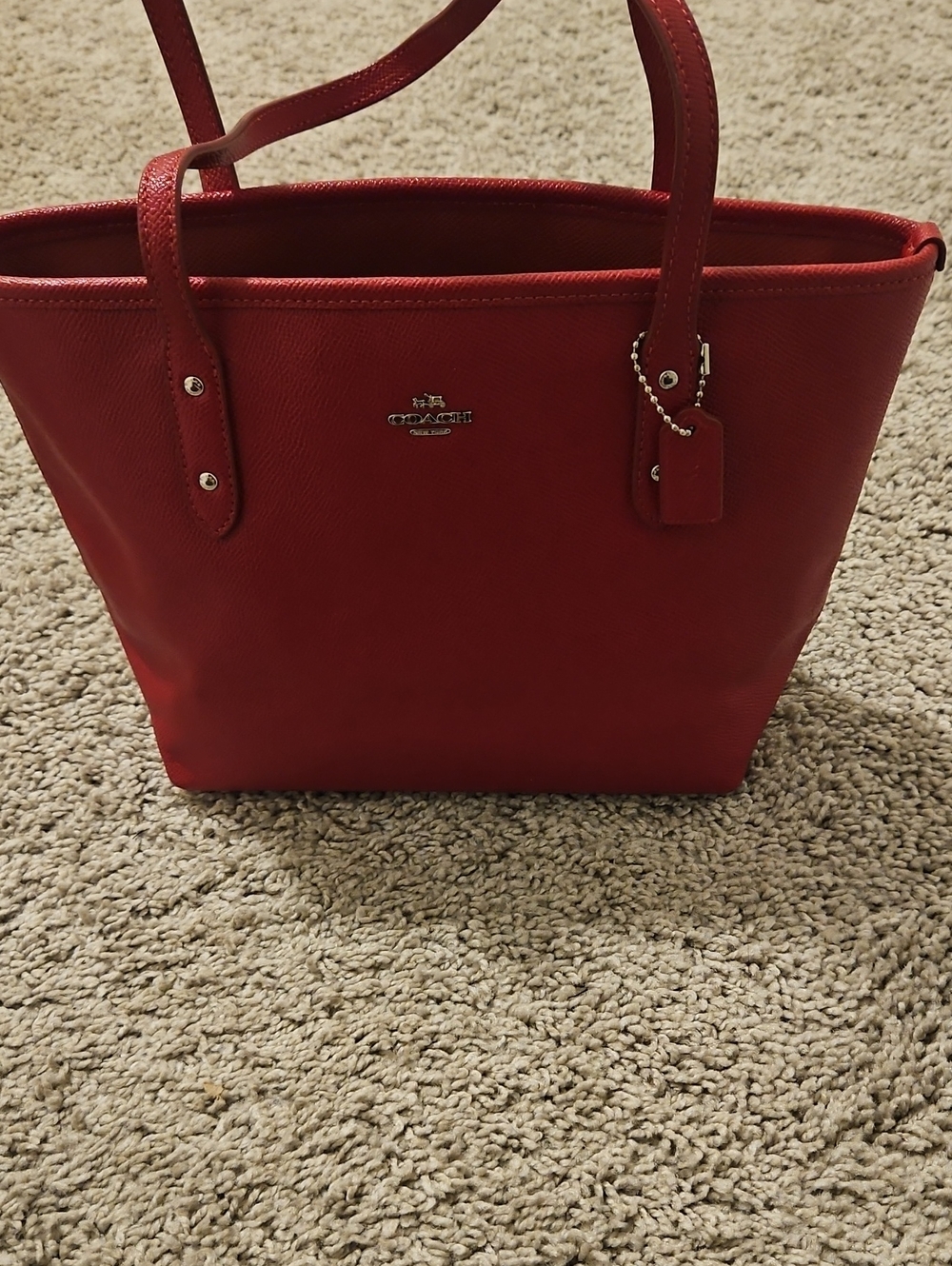 Coach Red Leather Tote with Signature Tag